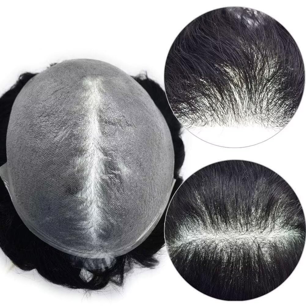 Mens Toupee Ultra Thin Skin Hair Replacement System Invisible V-Loop Hair Piece