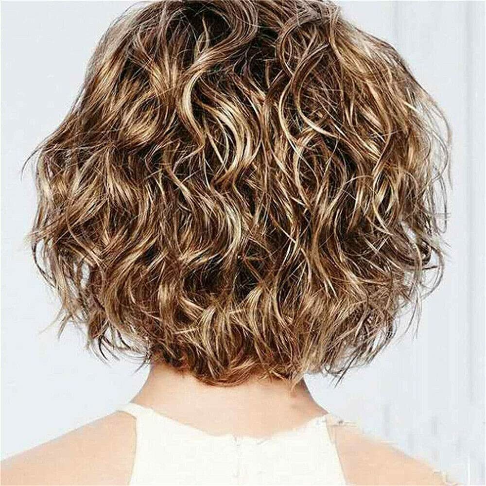 10 Inch Short Women Curly Wavy Bob Wig Fluffy Dark Blonde Hair Cosplay Casual US
