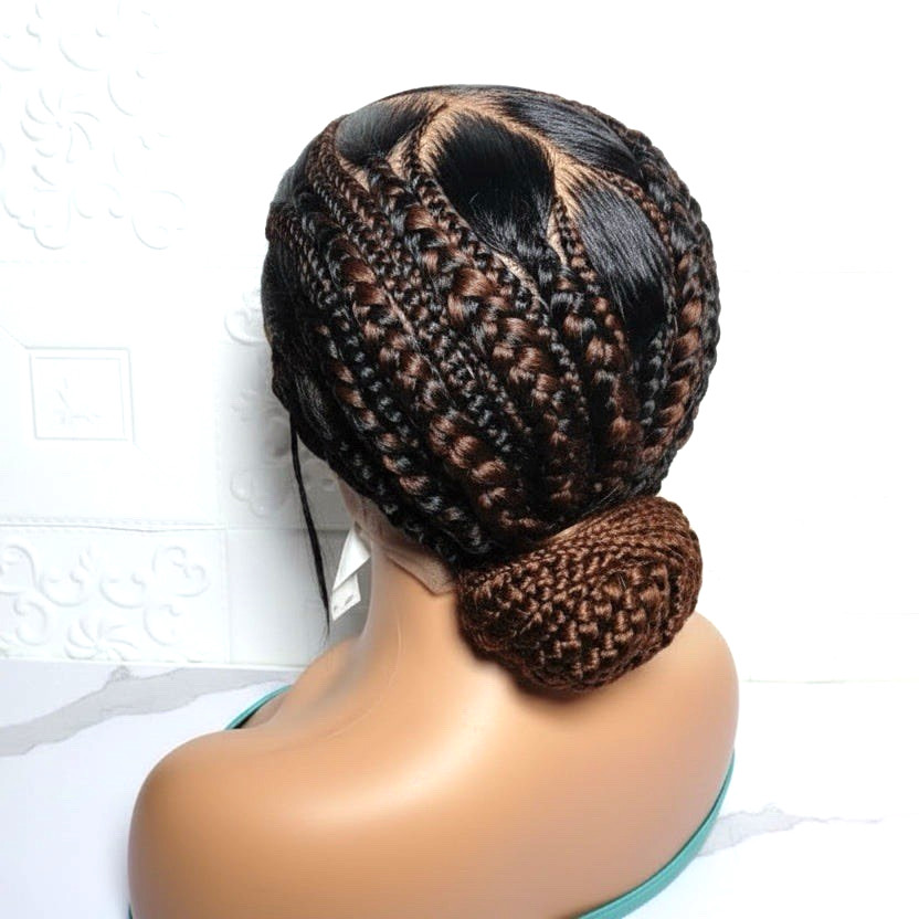 Bun Braided Wig. Natural Brush Cornrow Braids. Full Lace with Baby Hair.