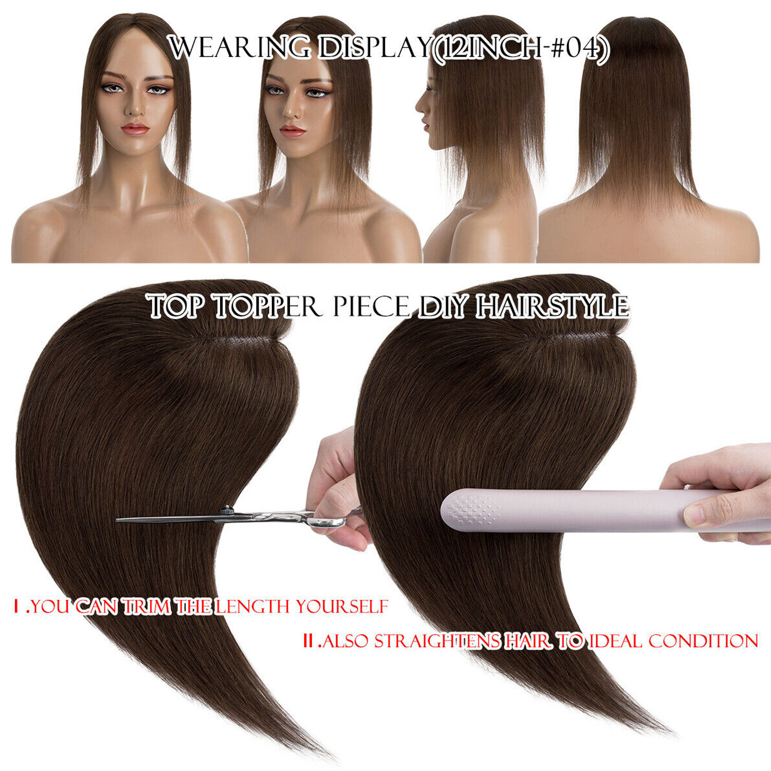8*10in Lace 100% Real Human Hair Topper Women Clip In Part Top Toupee Hairpieces