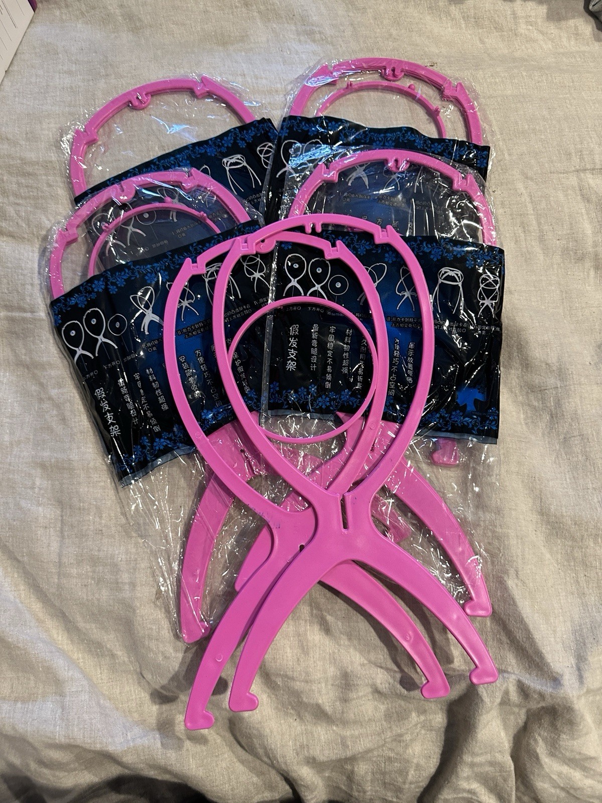 Pink Portable Plastic Wig Stand Quantity 5