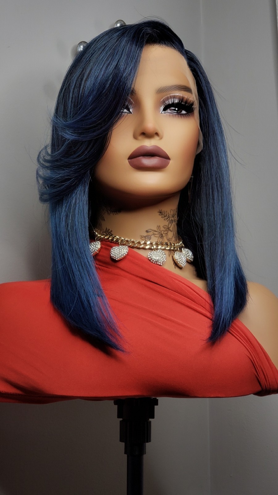 New Jade Blue Straight Bob Side Bangs Style Lace Front Wig Women Fashion Hair