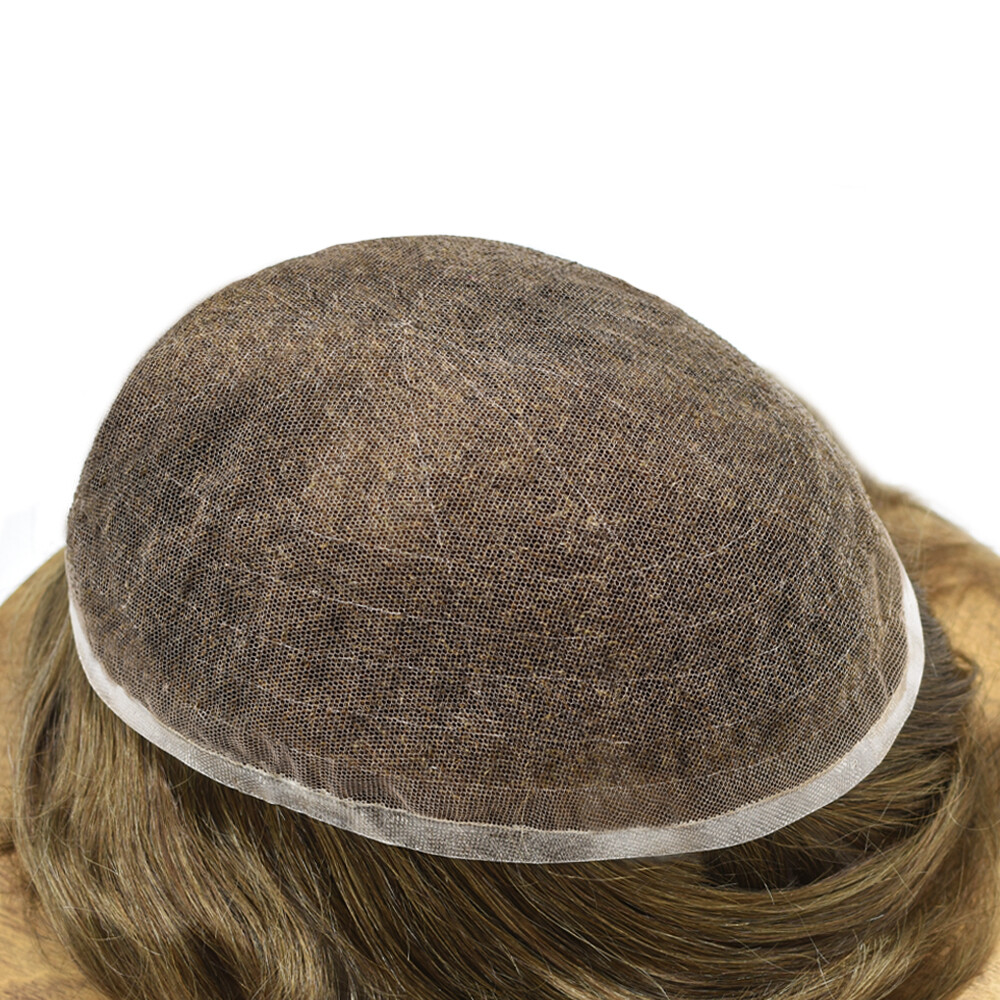 GM Full French Lace Mens Toupee Natural Bleached Human Hairpiece Wig Replacement