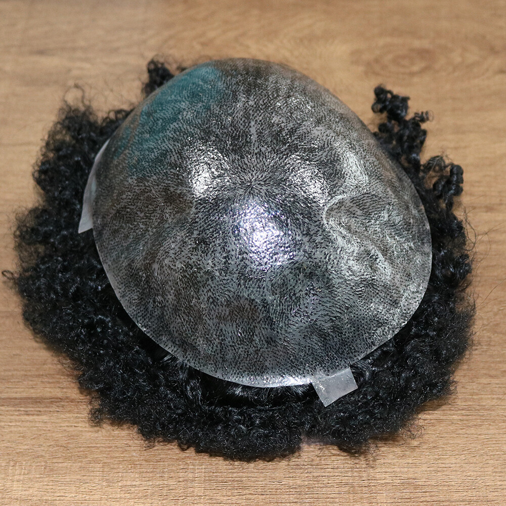 custom 10×10 inches 360 Wave Man Toupee Hair 10MM Curly Unit African Black Mens