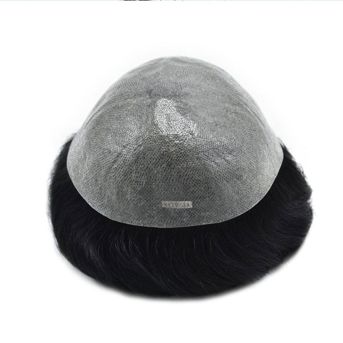 Mens Toupee Thin Skin Invisible PU 0.06mm Full Poly Human Hair piece for Men Wig