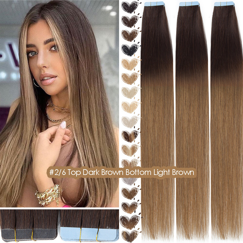 Tape in Russian Remy Human Hair Extensions 100% Skin Weft Full Head 150G Thick