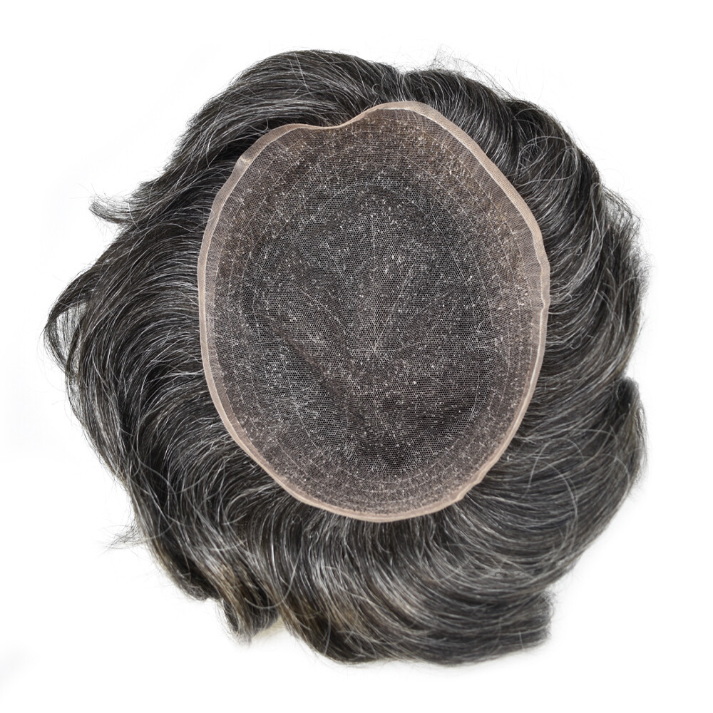 GM Full French Lace Mens Toupee Natural Bleached Human Hairpiece Wig Replacement