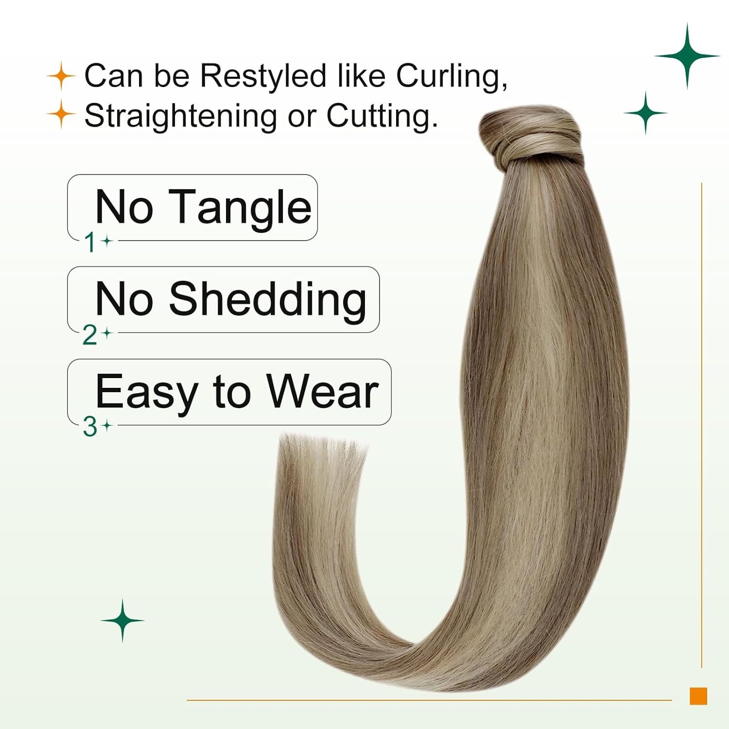 *EASYOUTH* PONY TAIL EXTENSION ‘HUMAN HAIR’ BLEACH BLONDE/ASH BROWN – 12″, 70G