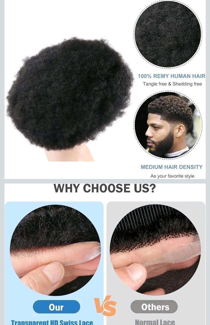 Afro Curly Full Lace Toupee African American Mens Toupee Human Hair 4mm wave