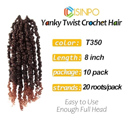 Yanky Twist Crochet Hair 8 Inch 10 8 Inch (Pack of 10) T350(Ombre Ginger Red)