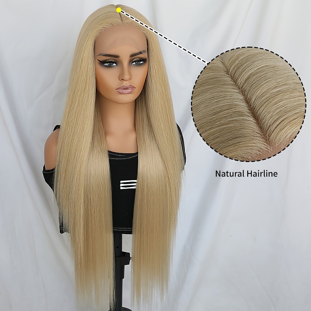 Platinum Blonde Lace Front Wigs Pre Plucked Long Straight Hair Women Party Soft