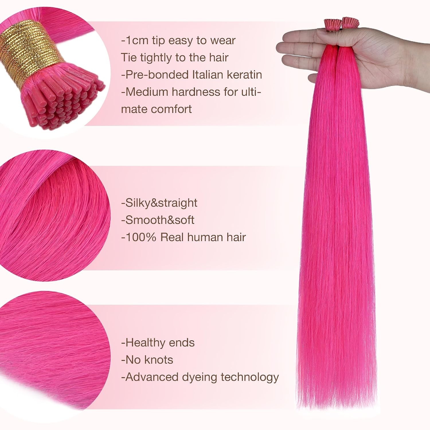 Colored I Tip Hair Extensions, Real Human Hair, 20inch 50g 50S, Cold Fusion I…