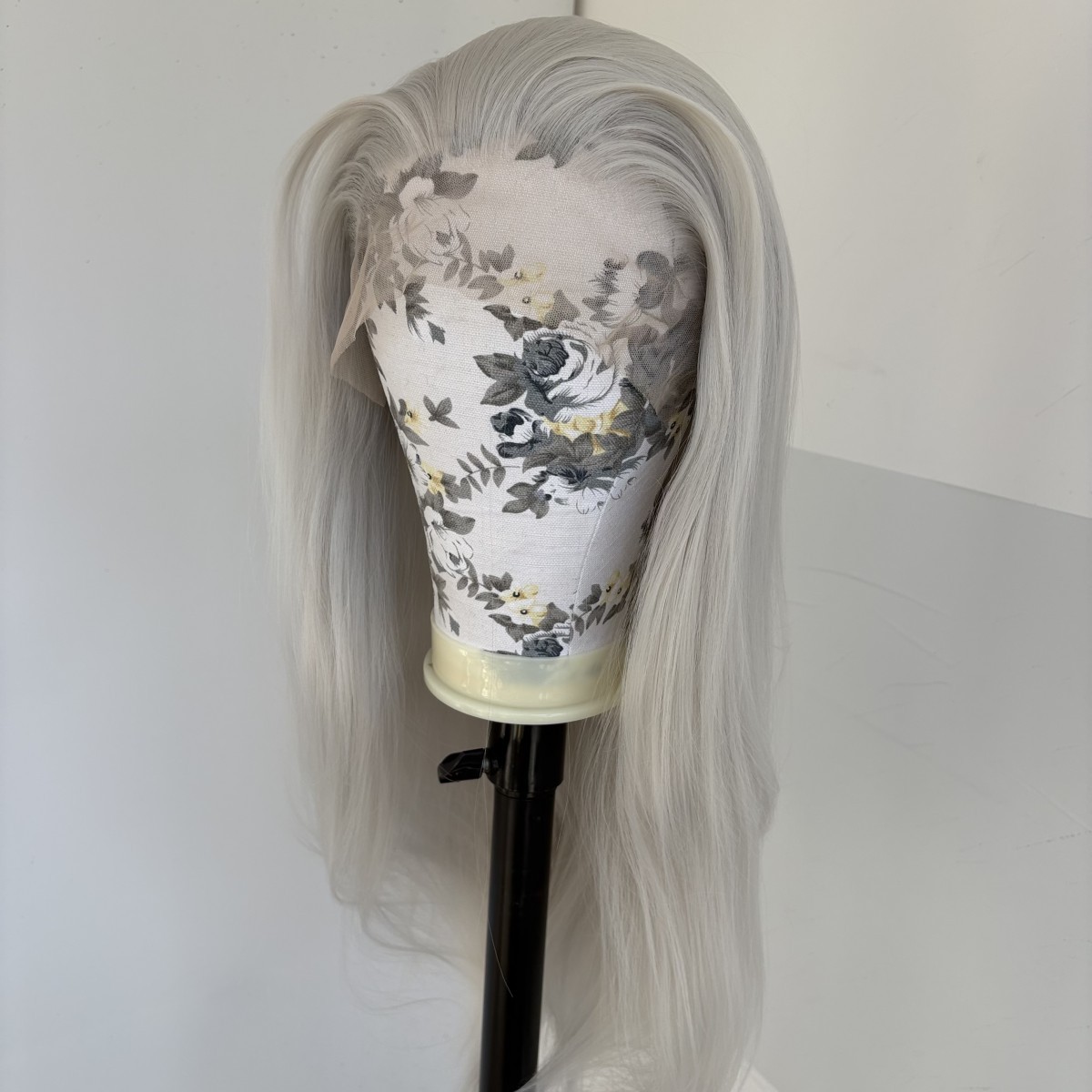 Pre Plucked Synthetic Hair Silver Long Straight Lace Frontal Wig Natural