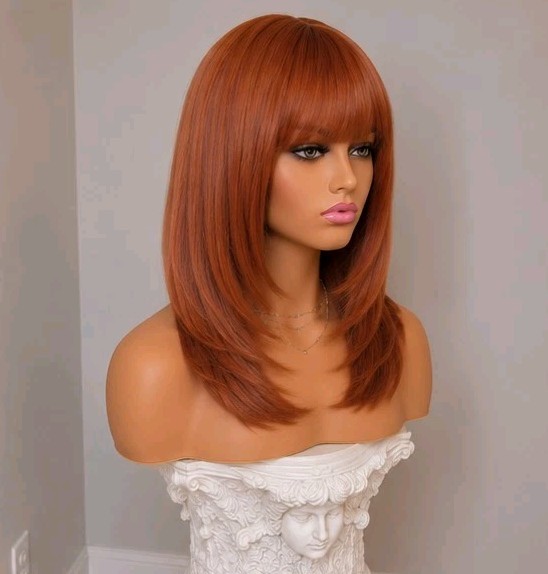 Long Wavy Curly Red Wine Dark Auburn Wig Heat Resistant Human Hair blend