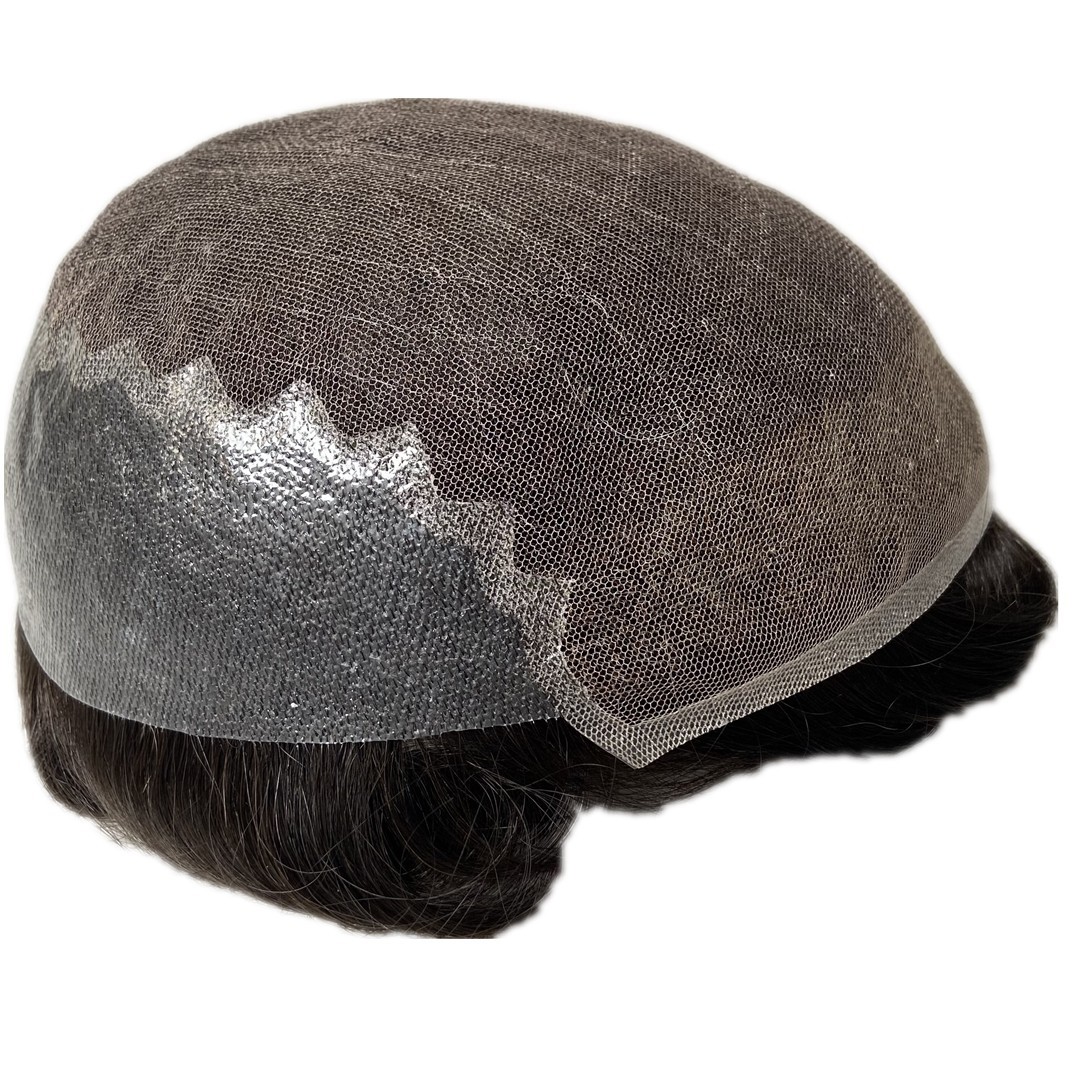 Mens Toupee Human Hair Replacement System French Lace Skin Back Hairpiece #1B