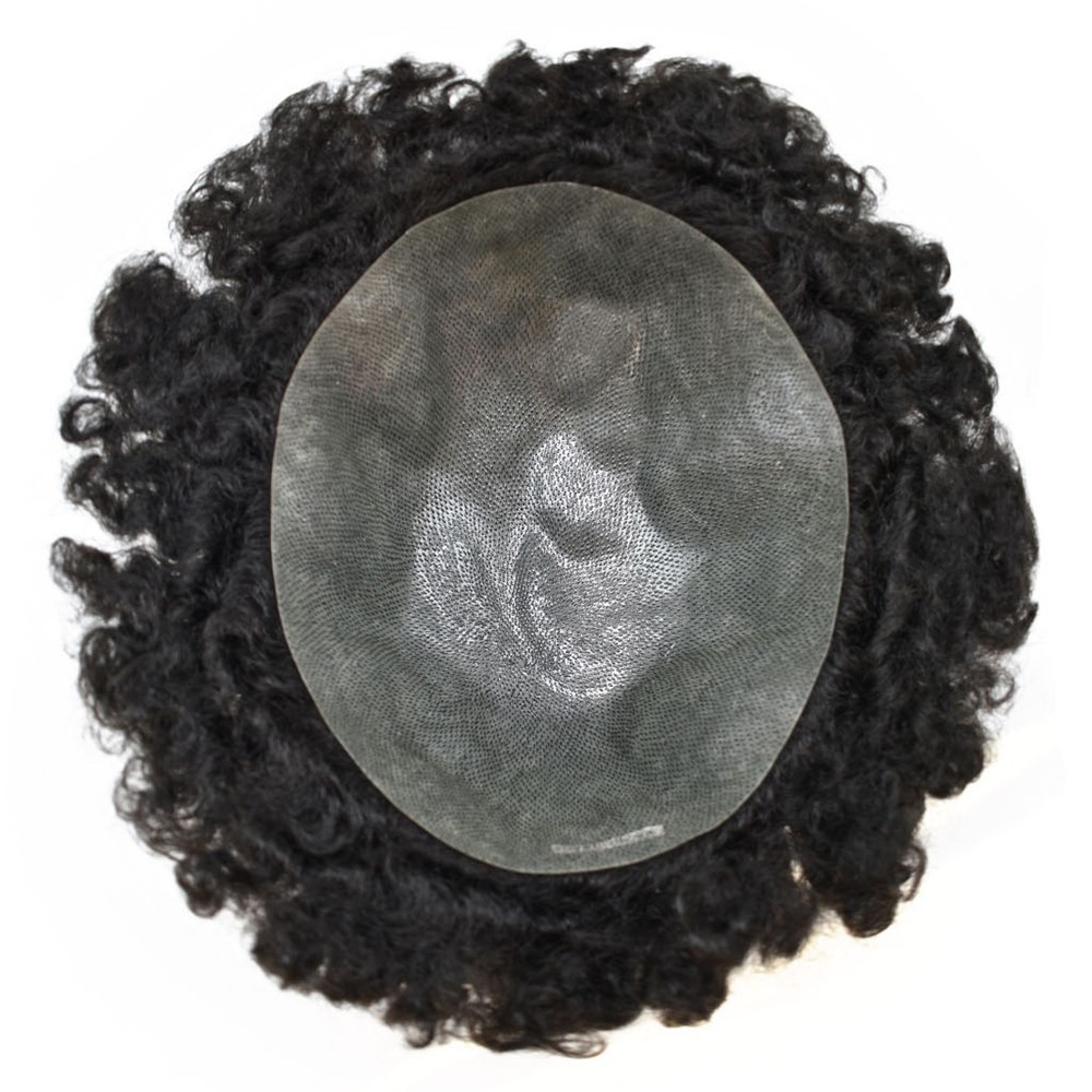 Hair Units for Black Men Full PU Thin Skin Afro Curly Toupee Hairpiece