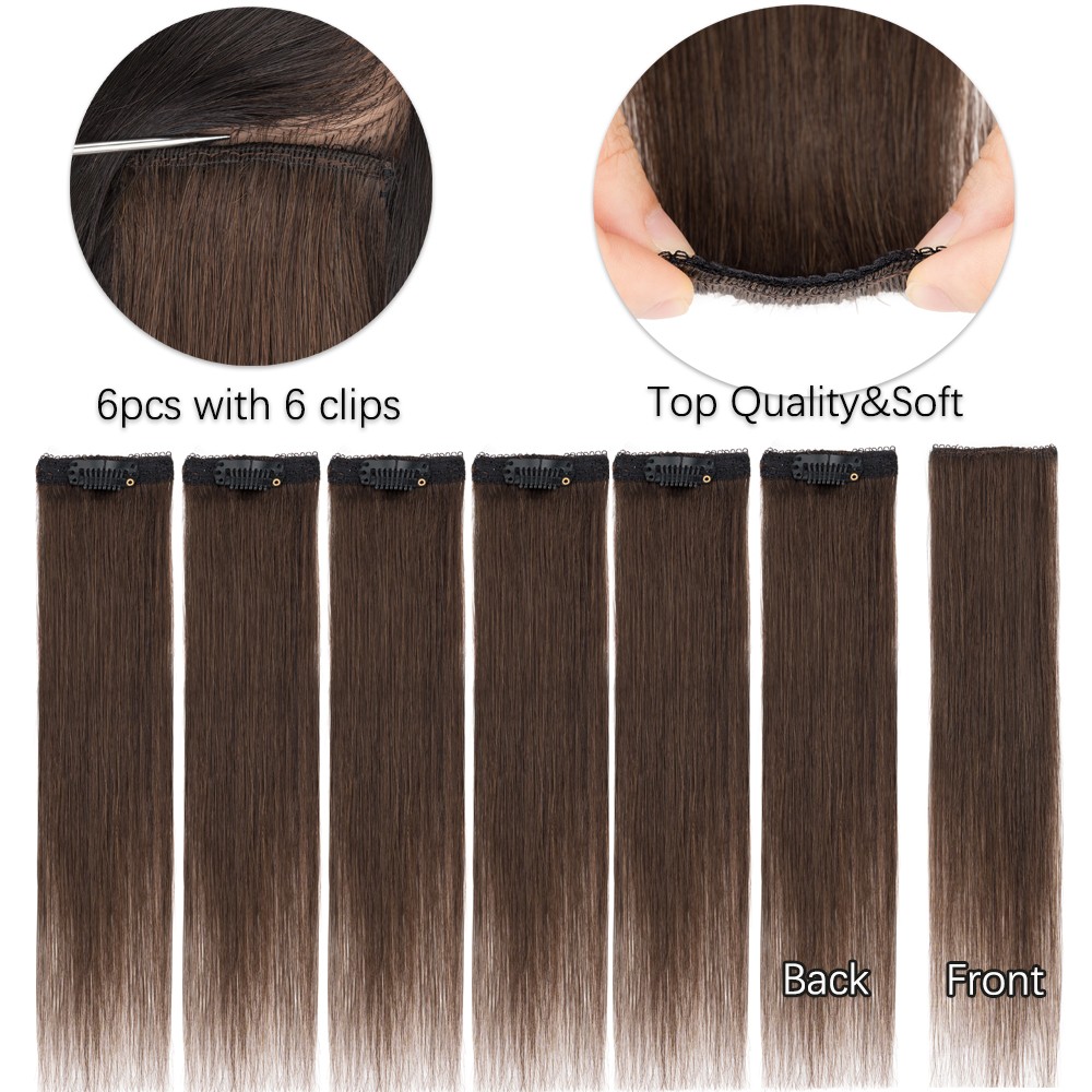 6pcs 6 Clips in 100% Human Hair Extensions Short Hairpiece Lace Weft Balayage US