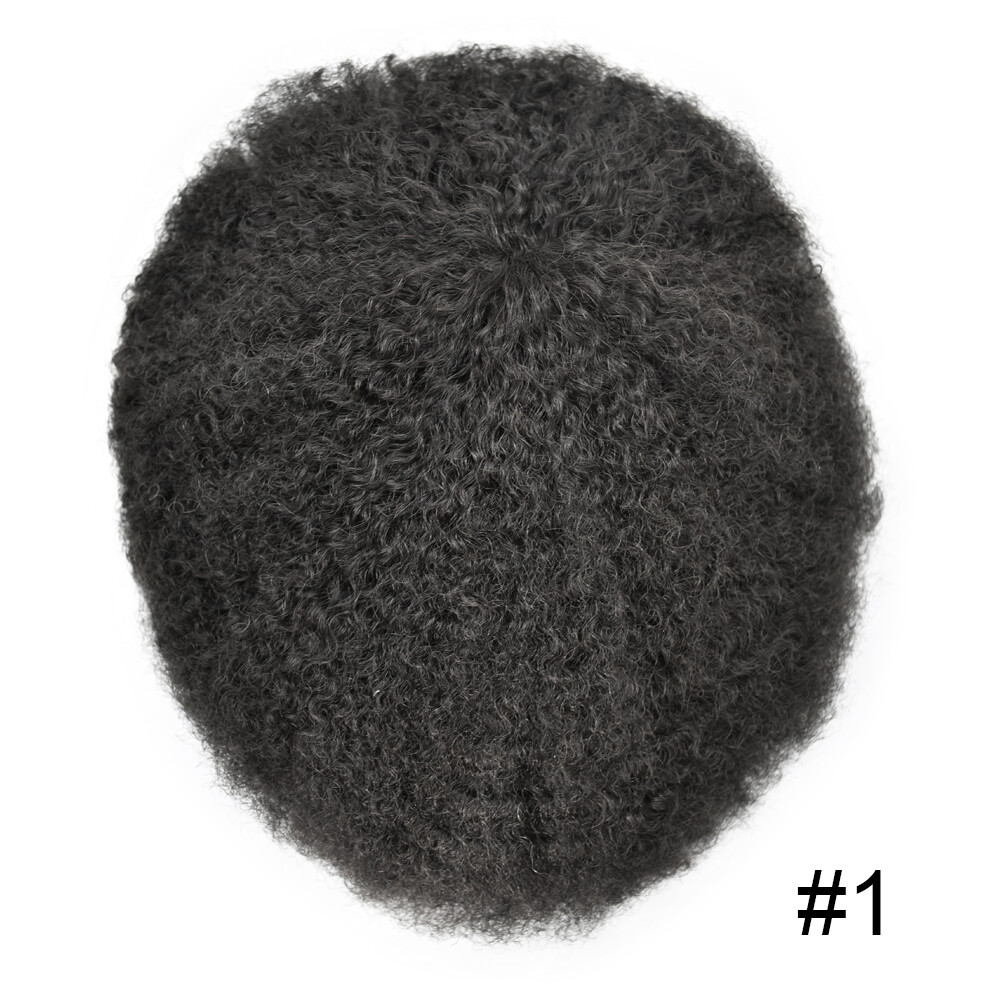 Afro Curly Mens Toupee Full Poly Skin PU Hair System Replacements for Black Men