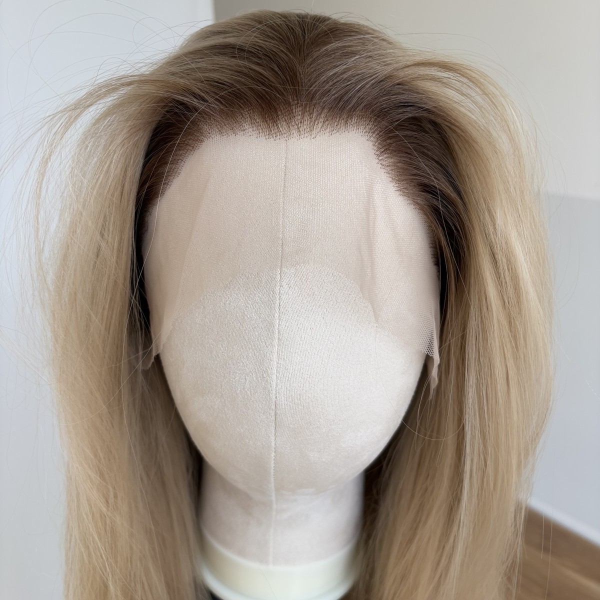 Synthetic Hair Brown Blonde Long Straight Pre Plucked Frontal Lace Wig Natural
