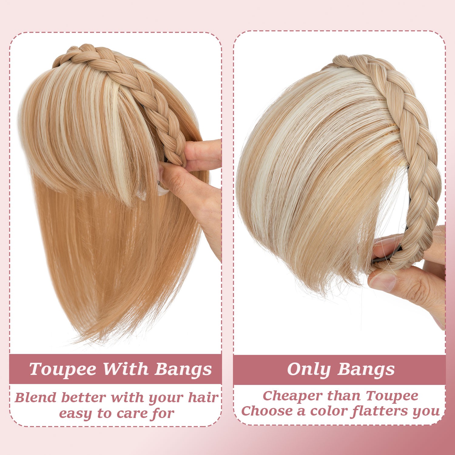 Thick Neat Bangs Toupee for Women Natural Headband with Bangs,Synthetic Hair Wig
