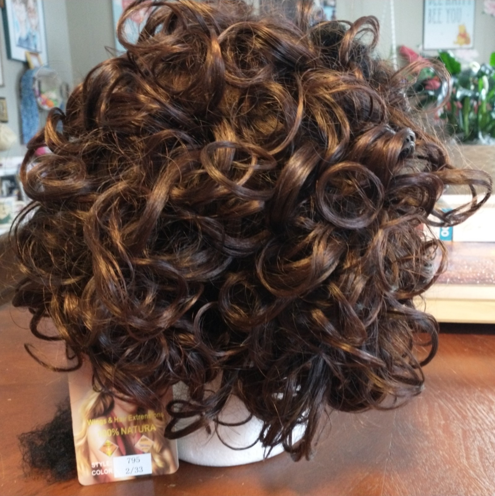 Women’s Brunette Curly Wig With Tag~New~Net~Care Instructions~Adjustable Fit~EXC