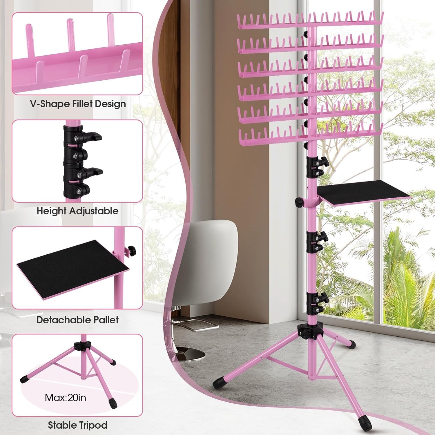 Portable Hair Braiding Rack Height Adjustable 144 Pegs Extension Holder Display
