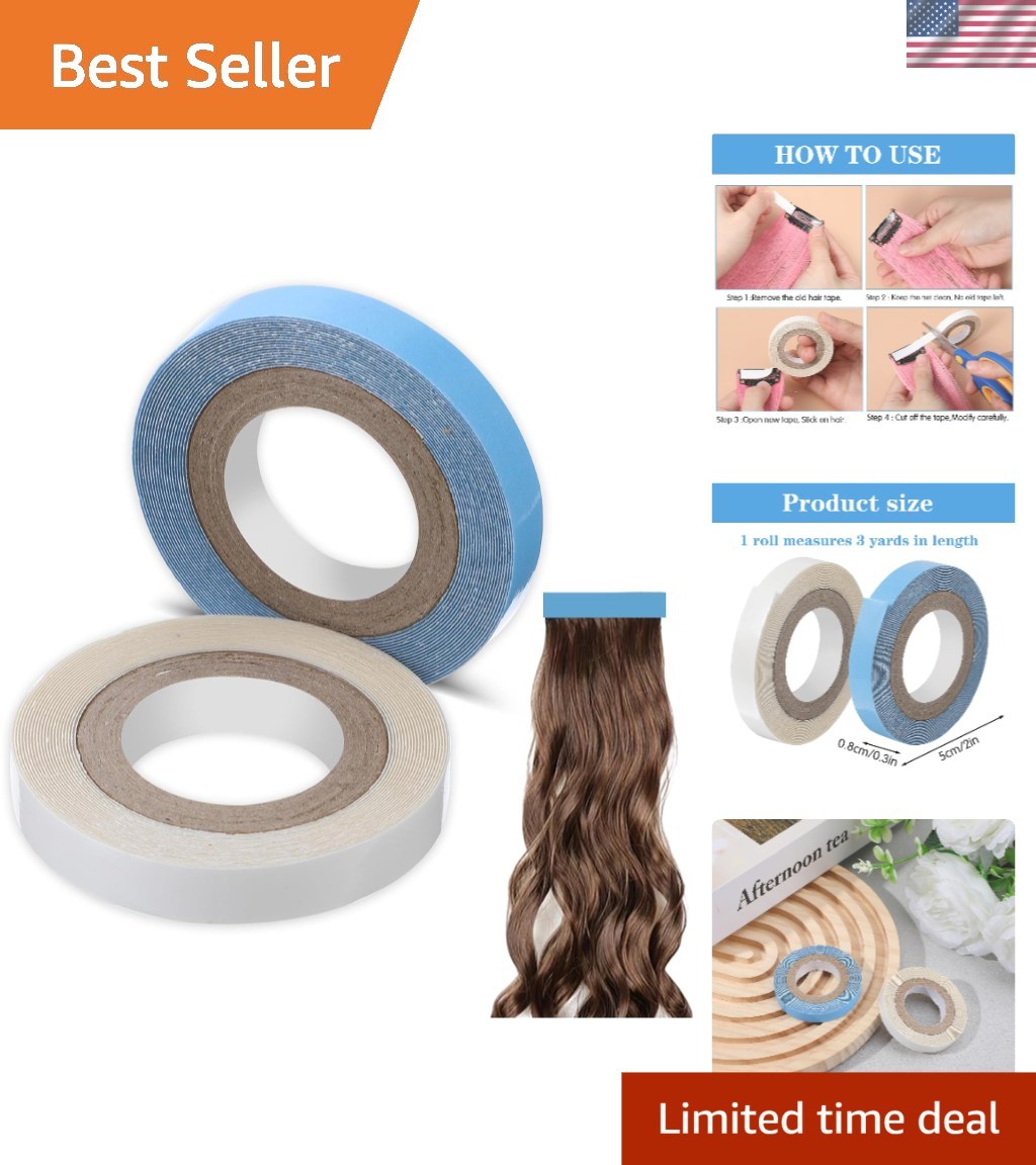Double-Sided Hair Extension Tape – 2 Rolls, 3 Yards Each, Waterproof & Strong