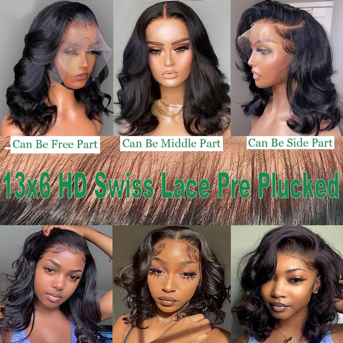 Afribye Body Wave 13X6 Hd Lace Front Wigs Human Hair 200 Density Bob Wig Human