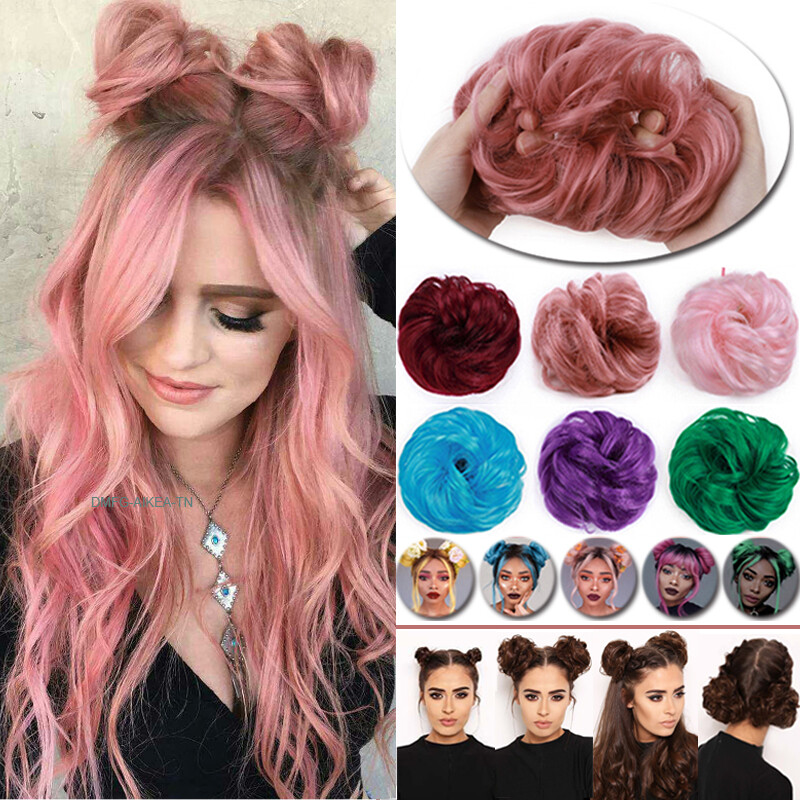 US Rose Scrunchies Chignon Curly Messy Bun Updo As Real Clip In Hair Extensions
