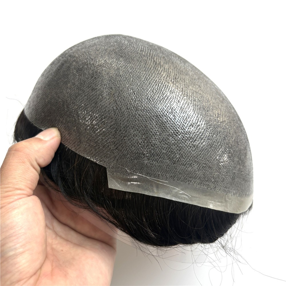 Mens Toupee Human Hair System Full Poly Thin Skin Hair Piece Replacement System