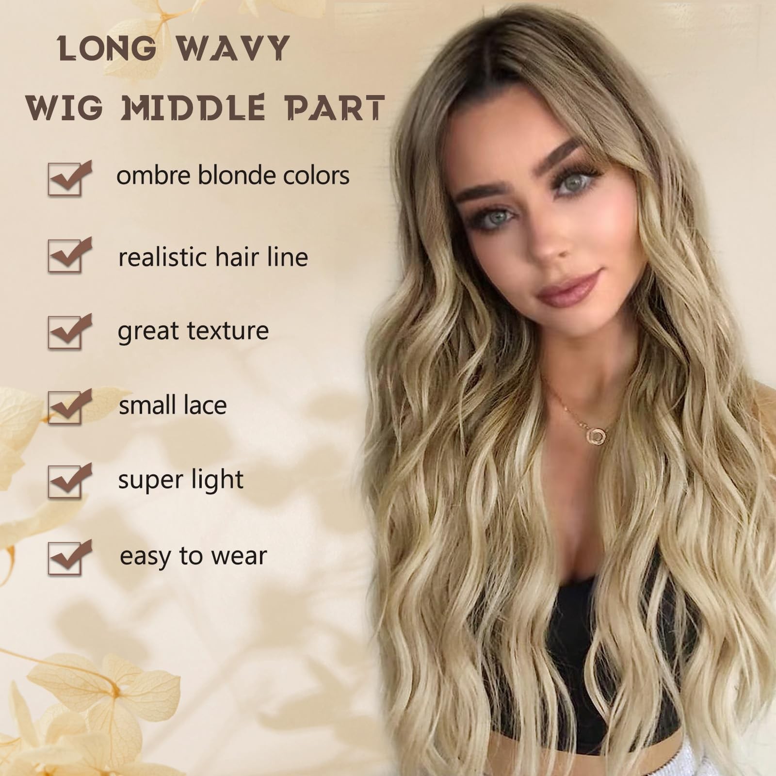 Ombre Blonde Wig for Women, Long Ombre Blonde Wavy Wig Middle Part 26 Inch Bl…