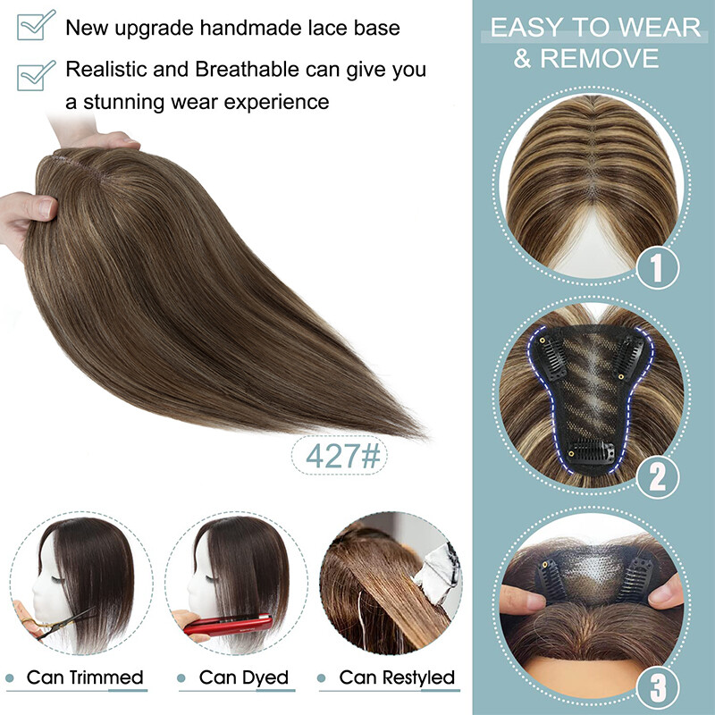 THICK Hair Toppers MONO Top Pieces Toupee LACE 100% Remy Human Hair Blonde Bangs