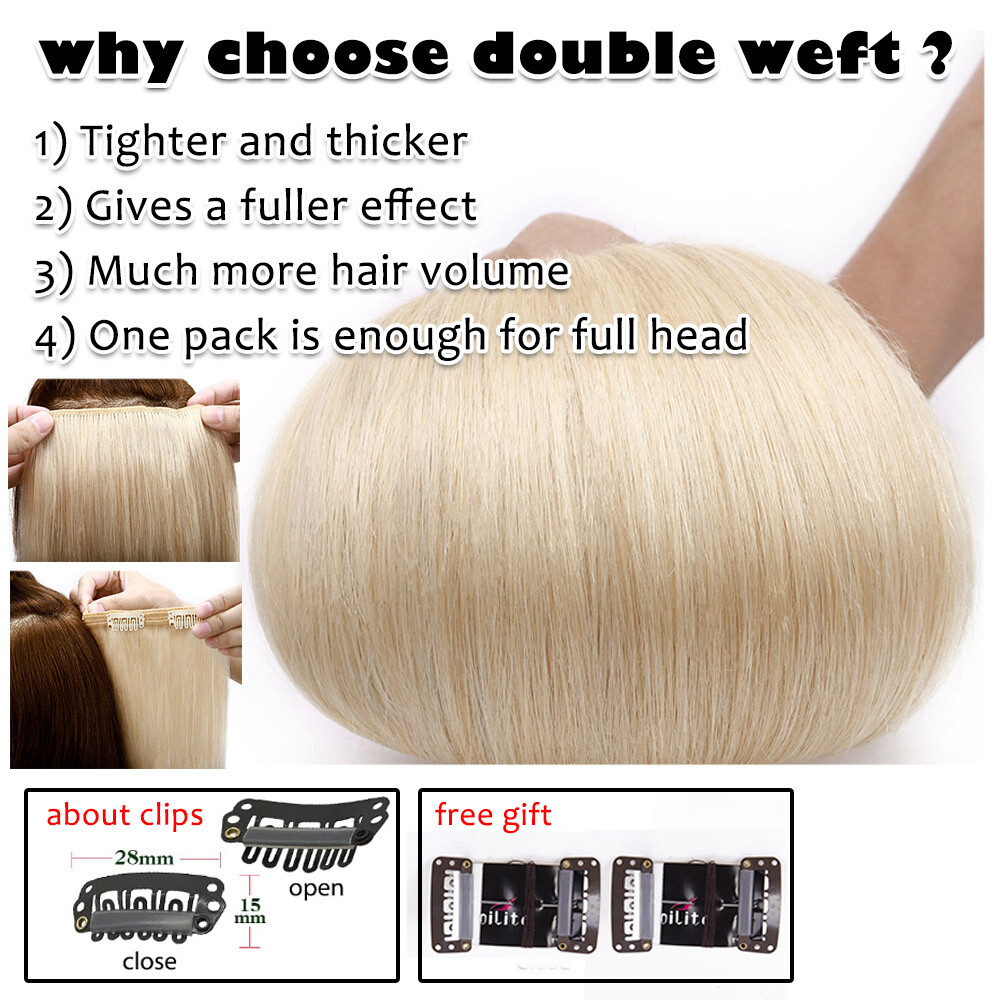 Double Drown Clip In Real Human Remy Hair Extensions THICK Full Head Highlight