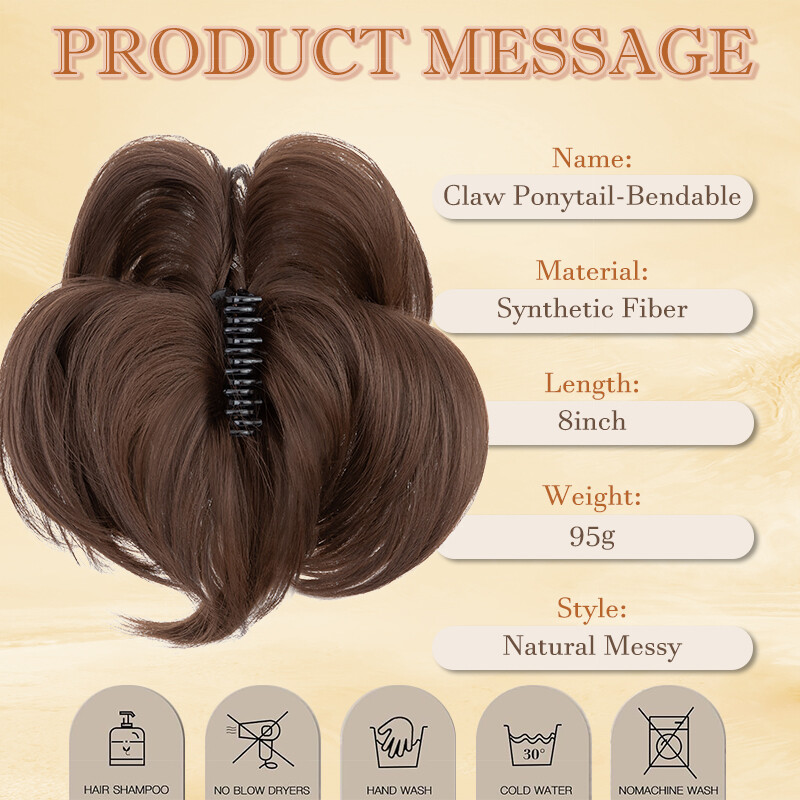 Thick 6″ Short Ponytail Hair Clip In As Human Claw On Pony Tail Hair Extension