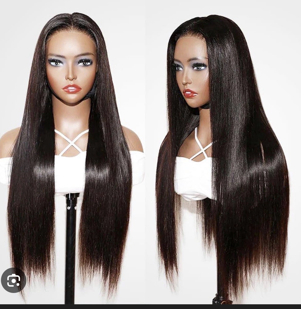 Human Hair Lace Front Straight Black Middle Part Wig Pre-Bleached Knots 30 in