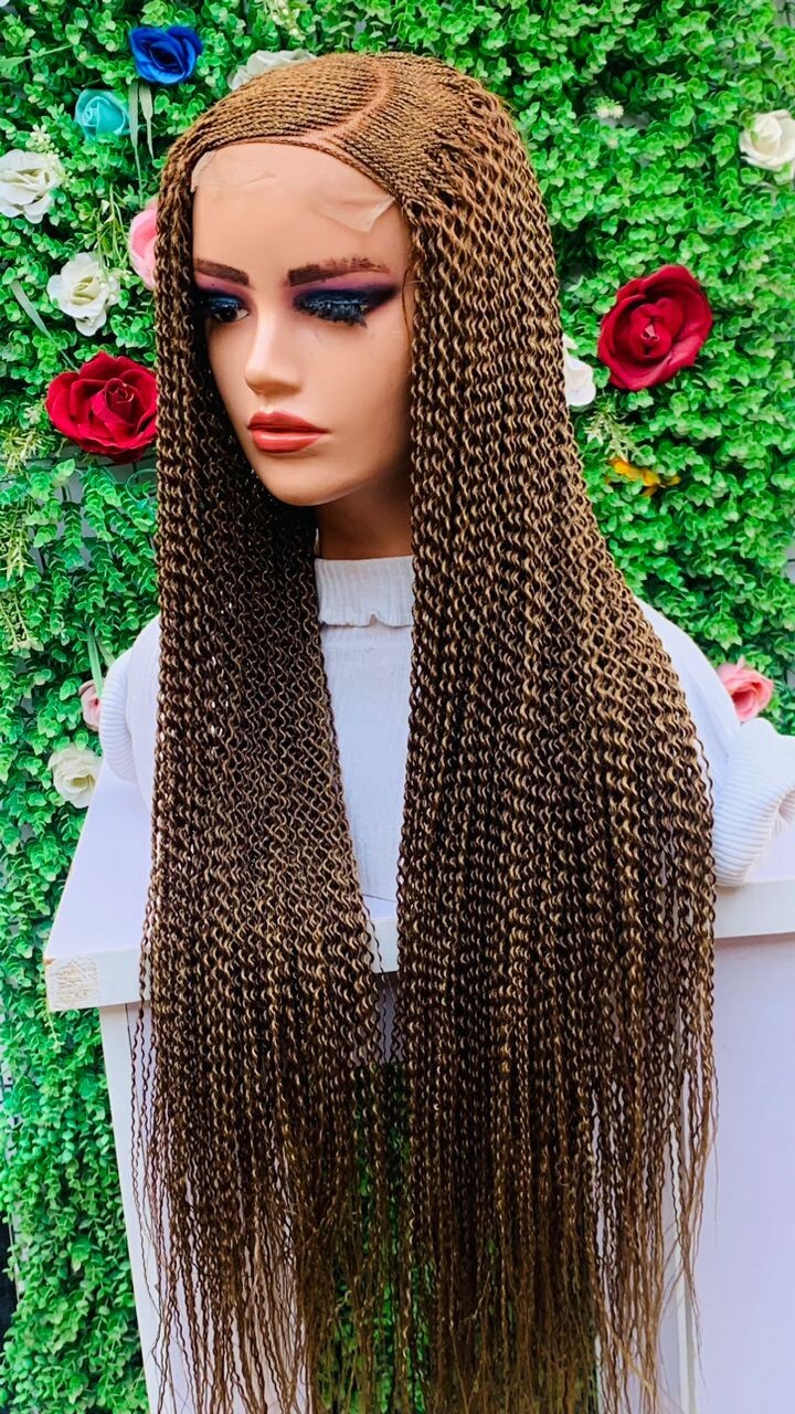 WATERMELON BRAIDED WIG. Gold Blue Burgundy 40″