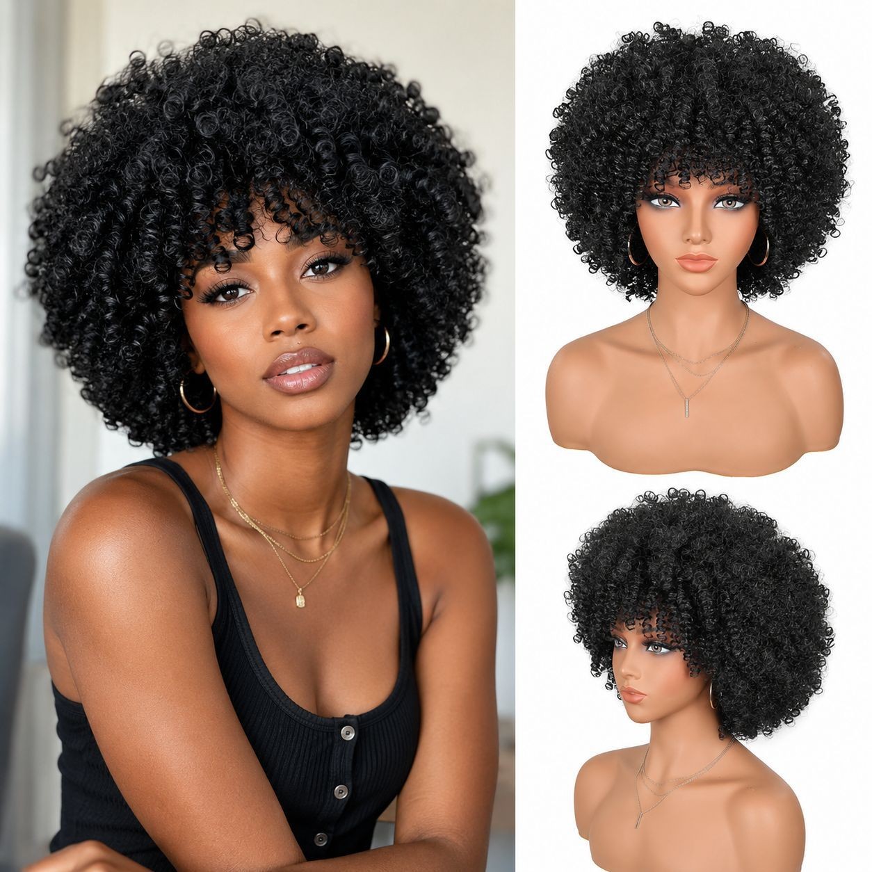 Multi-color Fluffy Natural Afro Kinky Curly High Temperature Synthetic Wig for