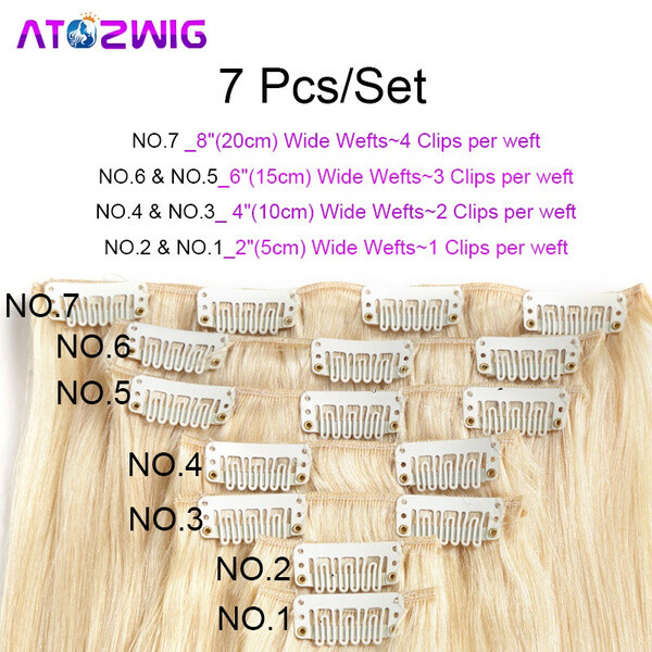 Full Head Clip In Human Hair Extensions Straight Remy Real Hair 7 Pcs/Set 70G