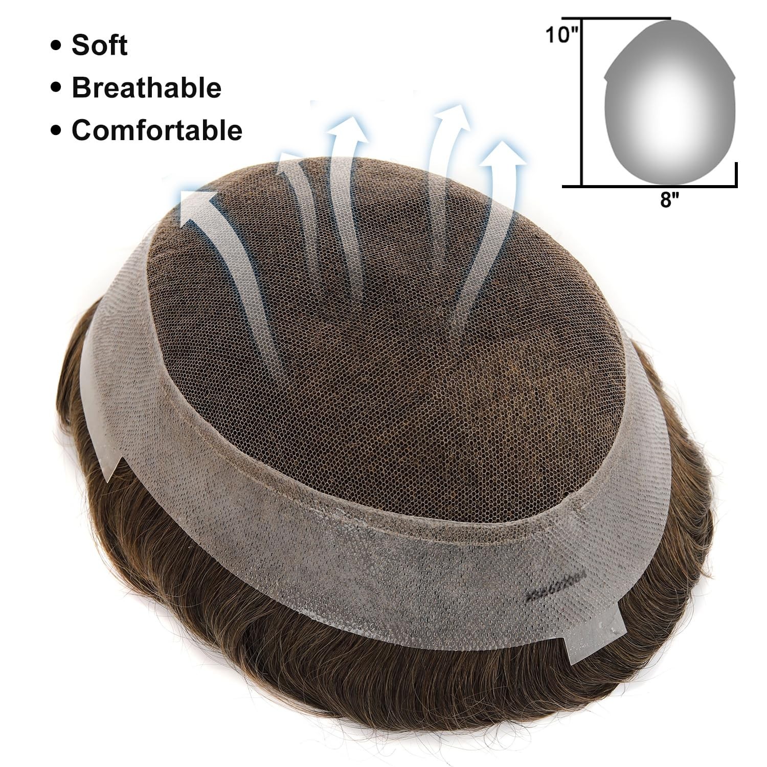 Swiss Lace Top Invisible PU Base Toupee for Men #6 Light Brown 8×10 130% Density