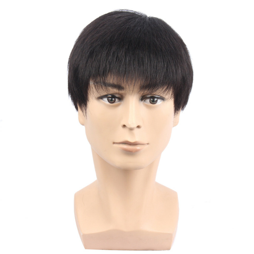 Top 100% Natural Hair Short Full Hand-made Wig Genuine Men Hairpiece Toupee Wig