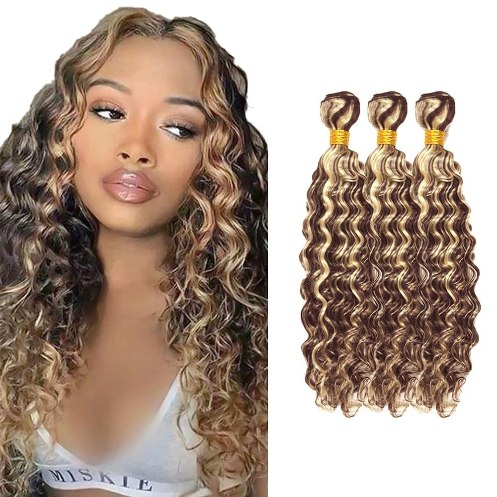 Chocolate Brown Blonde P4/613 Human Hair Bundles 10 12 14 Inch Deep Wave Bundles