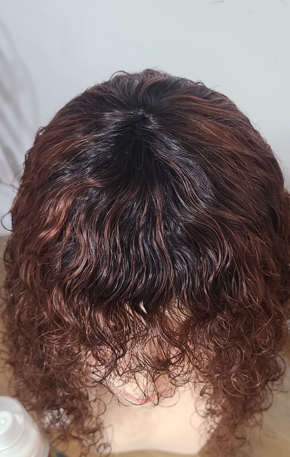 14″Brown Jerry Curl Wig,made From 100%human hair with bangs, Color TT 1B/33(N)