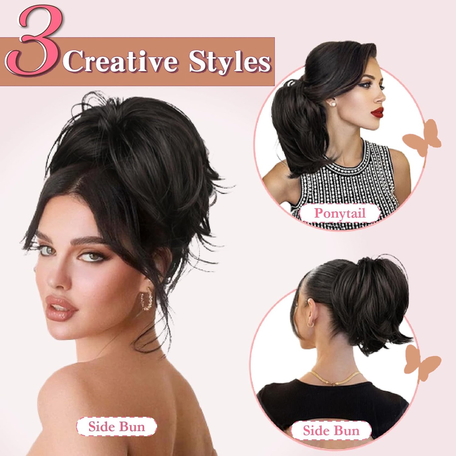 Natural Short Claw Clip Ponytail Messy Bun Hair Piece Bendable Updo Extensions