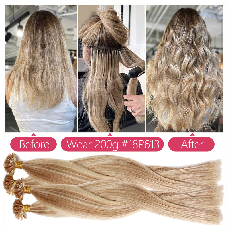 Keratin Pre-bonded Nail U Tip 100% Remy Russian Human Hair Extensions Balayage