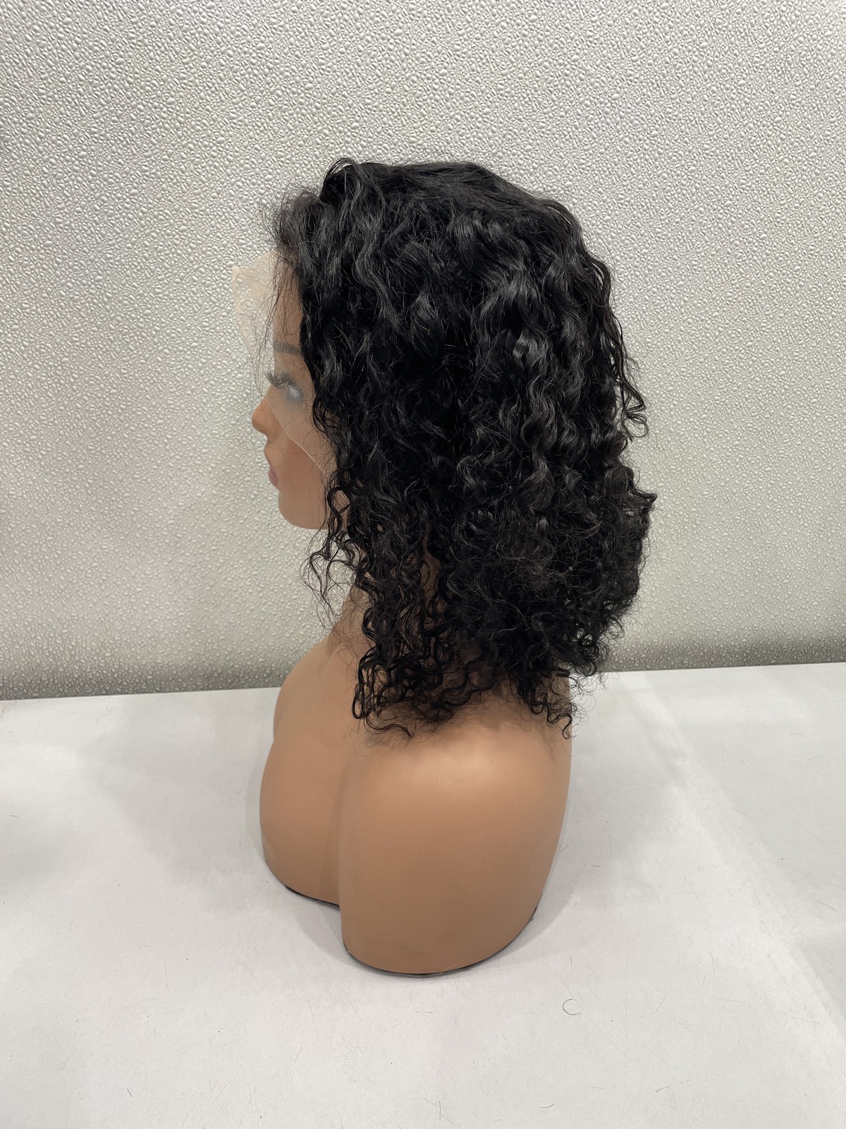 Natural Black Curly Human Hair Blend 13×4 Lace Front Glueless Wig, 16″