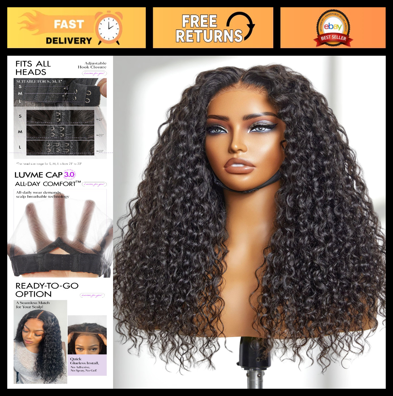 All-Day Comfort Water Wave 5×5 Deep Wave Lace Front Wig – Curly Human Hair, Pre-