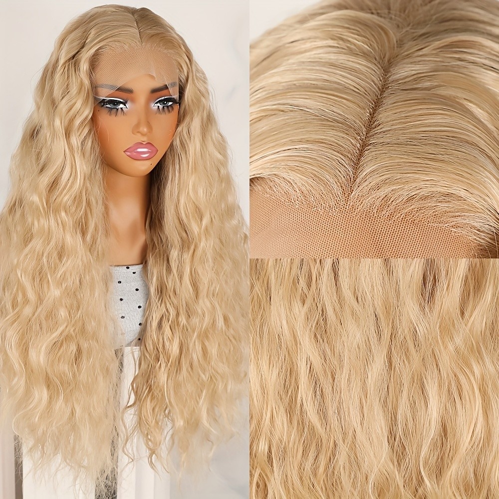 Women’s Long Loose Curly Wave Synthetic Hair Lace Front Wigs Ash Blonde Glueless