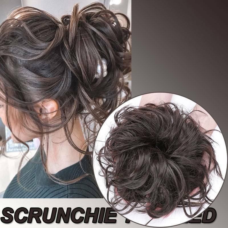 Curly Messy Bun Hair Piece Scrunchie Updo Wrap on Cover Hair Extensions As Human