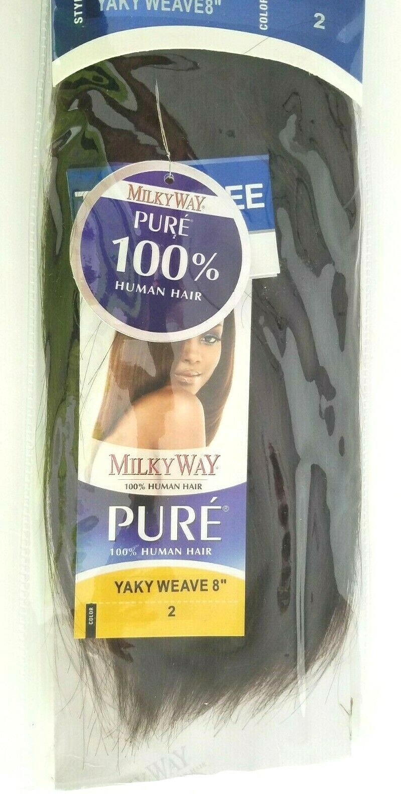 Milky Way Remy 100% Human Hair YAKY Weave Straight 8” #2- 2 packs