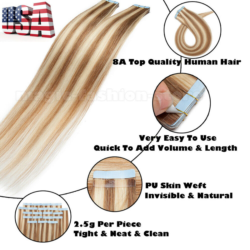 Russian Skin Weft Tape in 100% Remy Real Human Hair Extensions Full Head 200g 8A